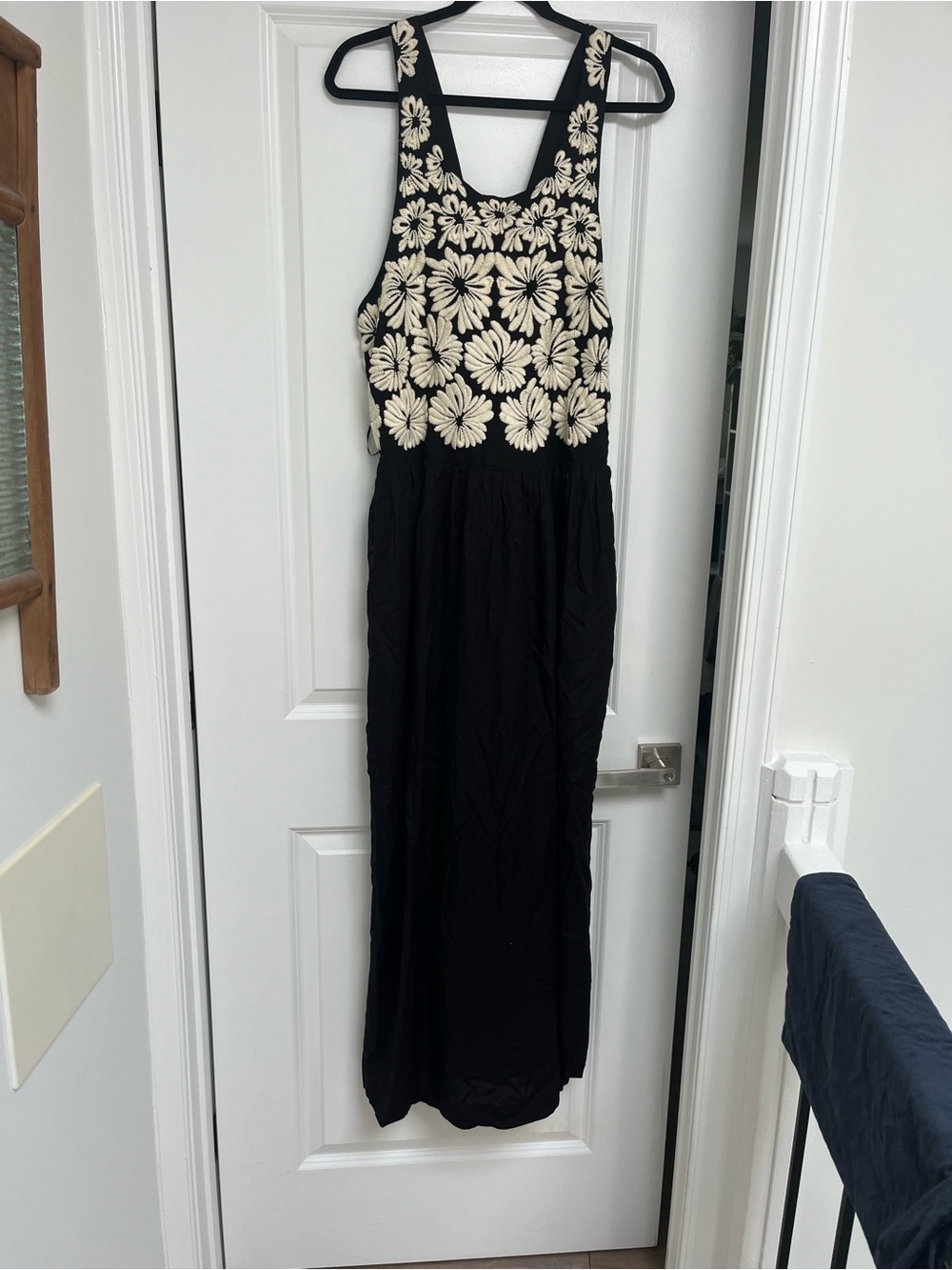 Anthropologie Black Maxi Dress with Cream Floral Bodice